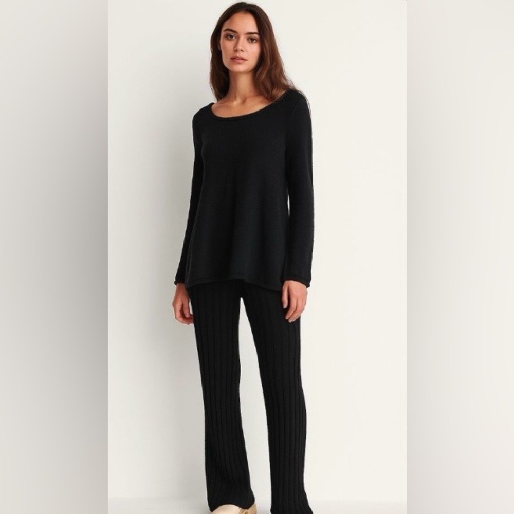 Free People Black Ribbed Knit Pantsuit